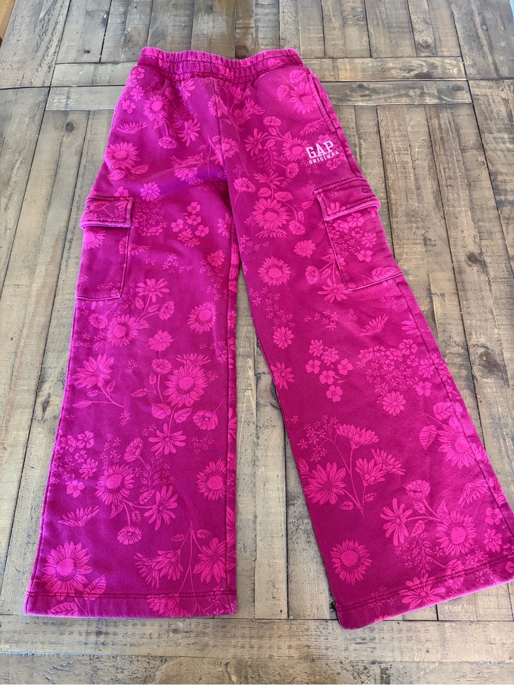 GAP Kids Bright Fuchsia Floral Cargo Pajama Bottoms